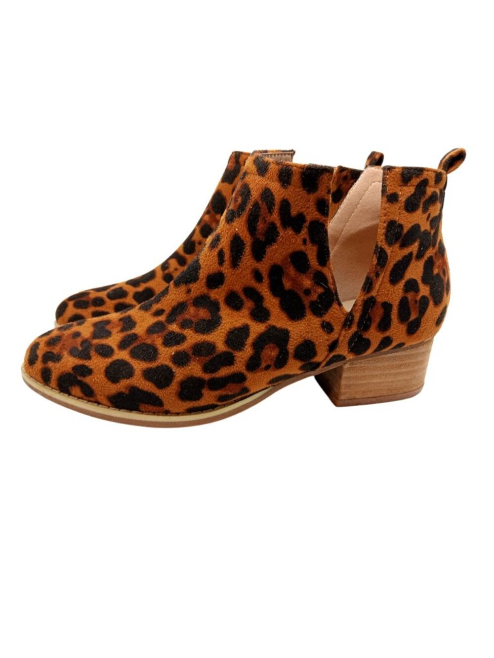ARIDER GIRL Leopard Ankle Boots Cutout Sides Size 7.5 Block Heel Faux Suede Pony - Picture 3 of 9